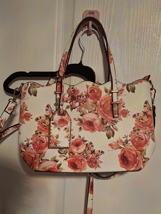 Aldo Handbags - Aldo Floral Rose Print Satchel - White and Peach